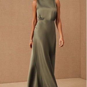 BHLDN - Size 6 Beckett Satin Charmeuse Maxi Dress In Moss Green